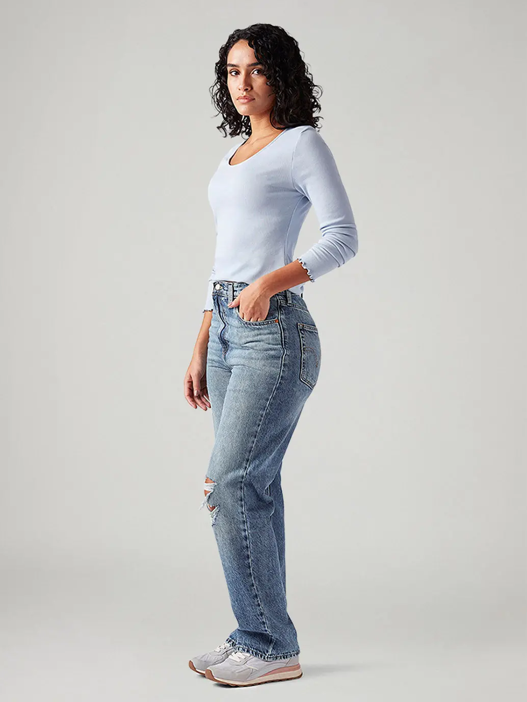 Women's Light Blue Ribcage Straight Fit High Rise Jeans 6