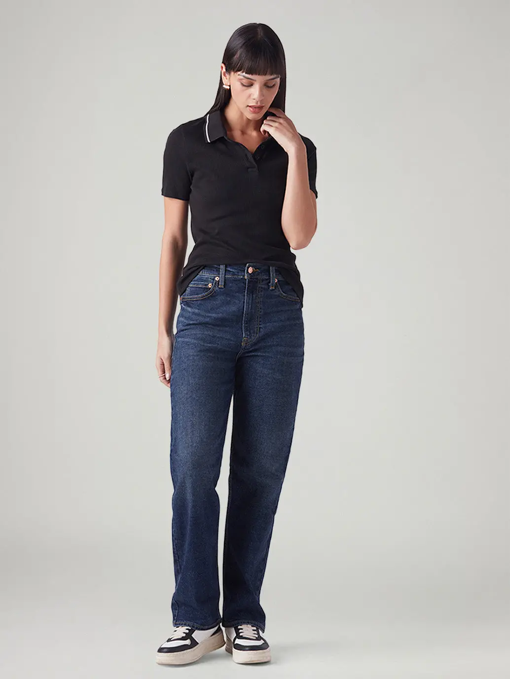 Women's Indigo Ribcage Straight Fit High Rise Jeans 1