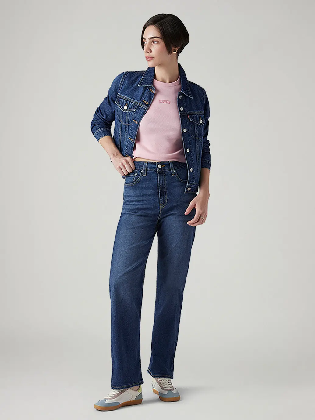 Women's Blue Ribcage Straight Fit High Rise Jeans 1