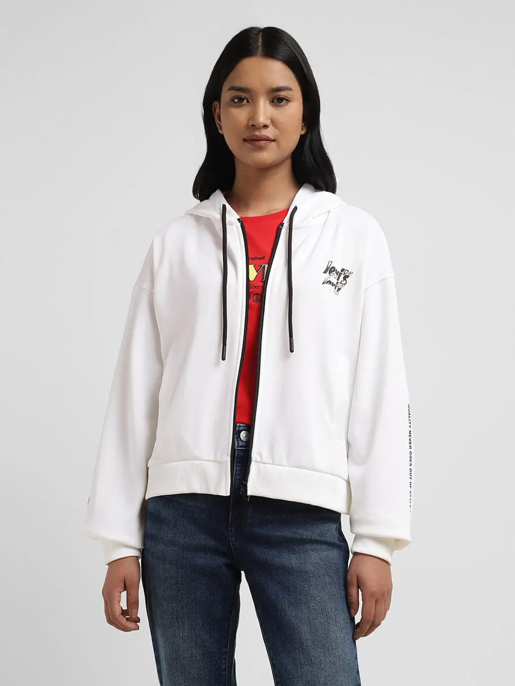 Women's Graphic Print White Hooded Sweatshirt 1