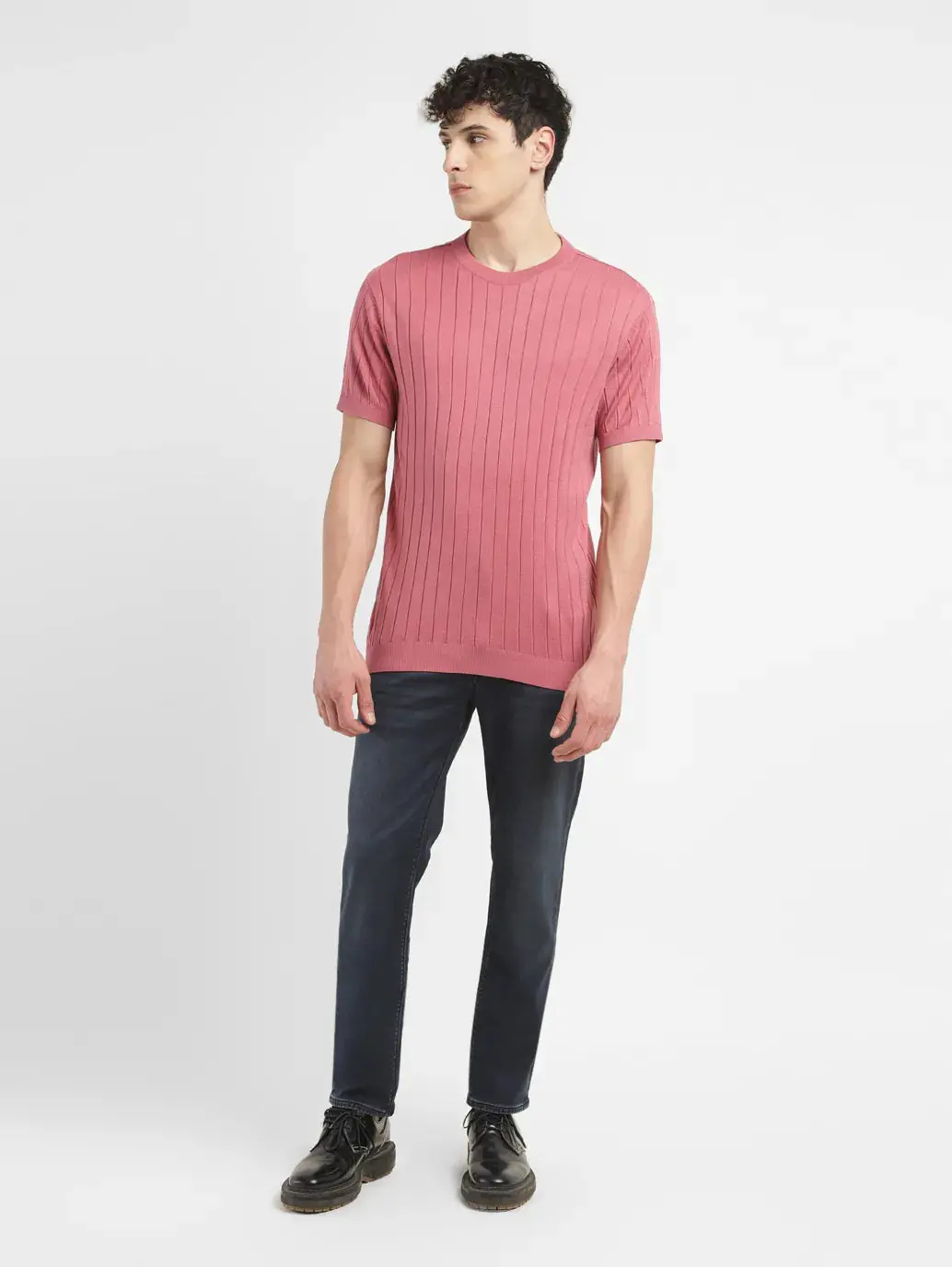 Men's Redloop Striped Pink Crew Neck T-Shirt 1