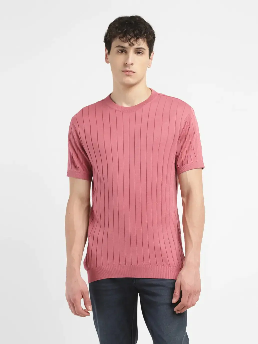Men's Redloop Striped Pink Crew Neck T-Shirt 2