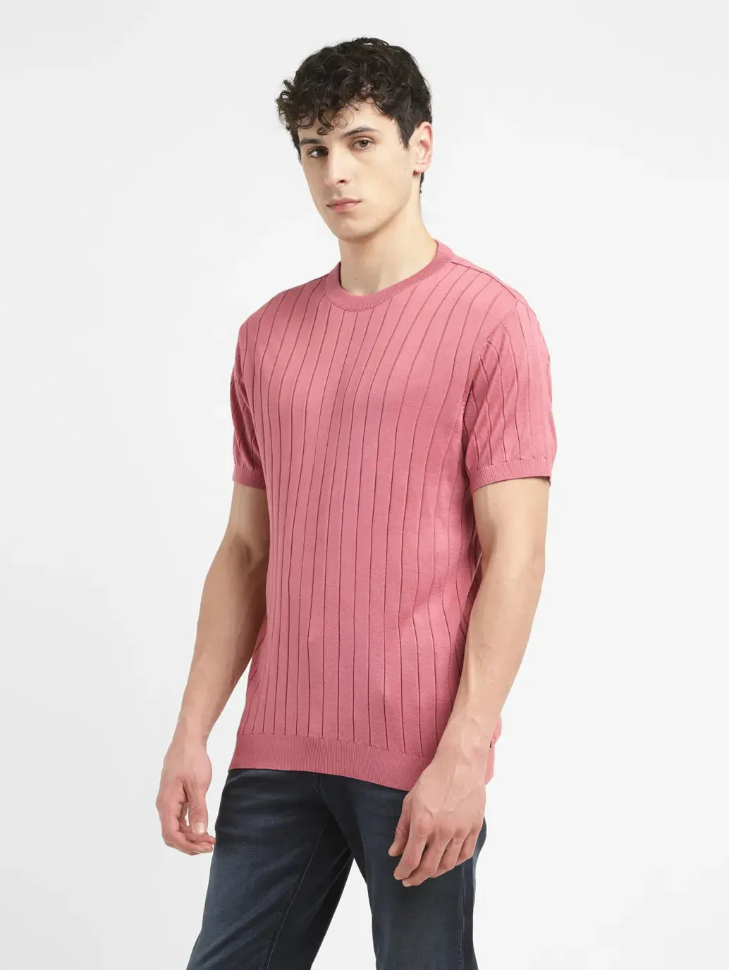 Men's Redloop Striped Pink Crew Neck T-Shirt 4