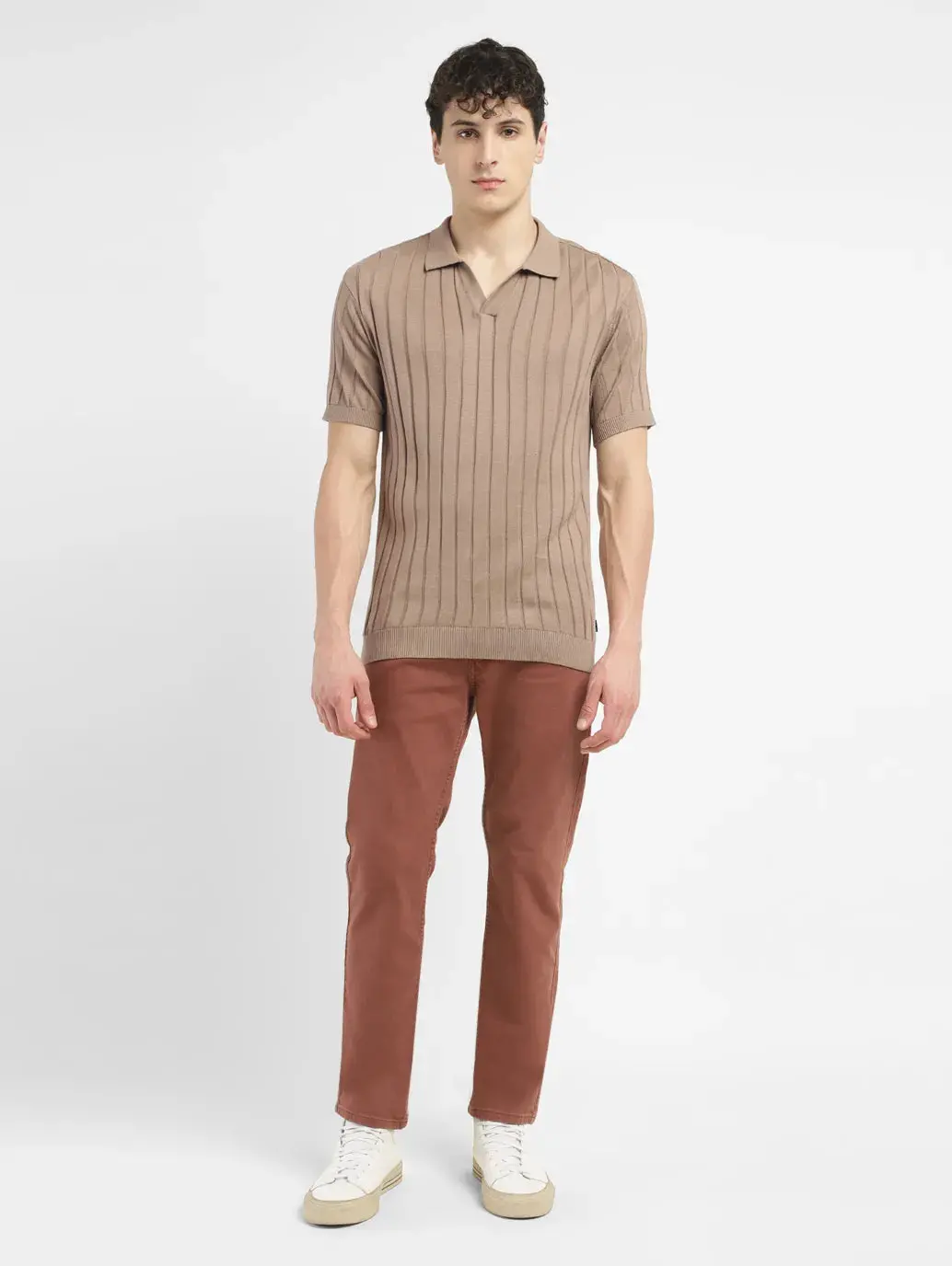 Men's Redloop Striped Khaki Polo Collar Sweater 1