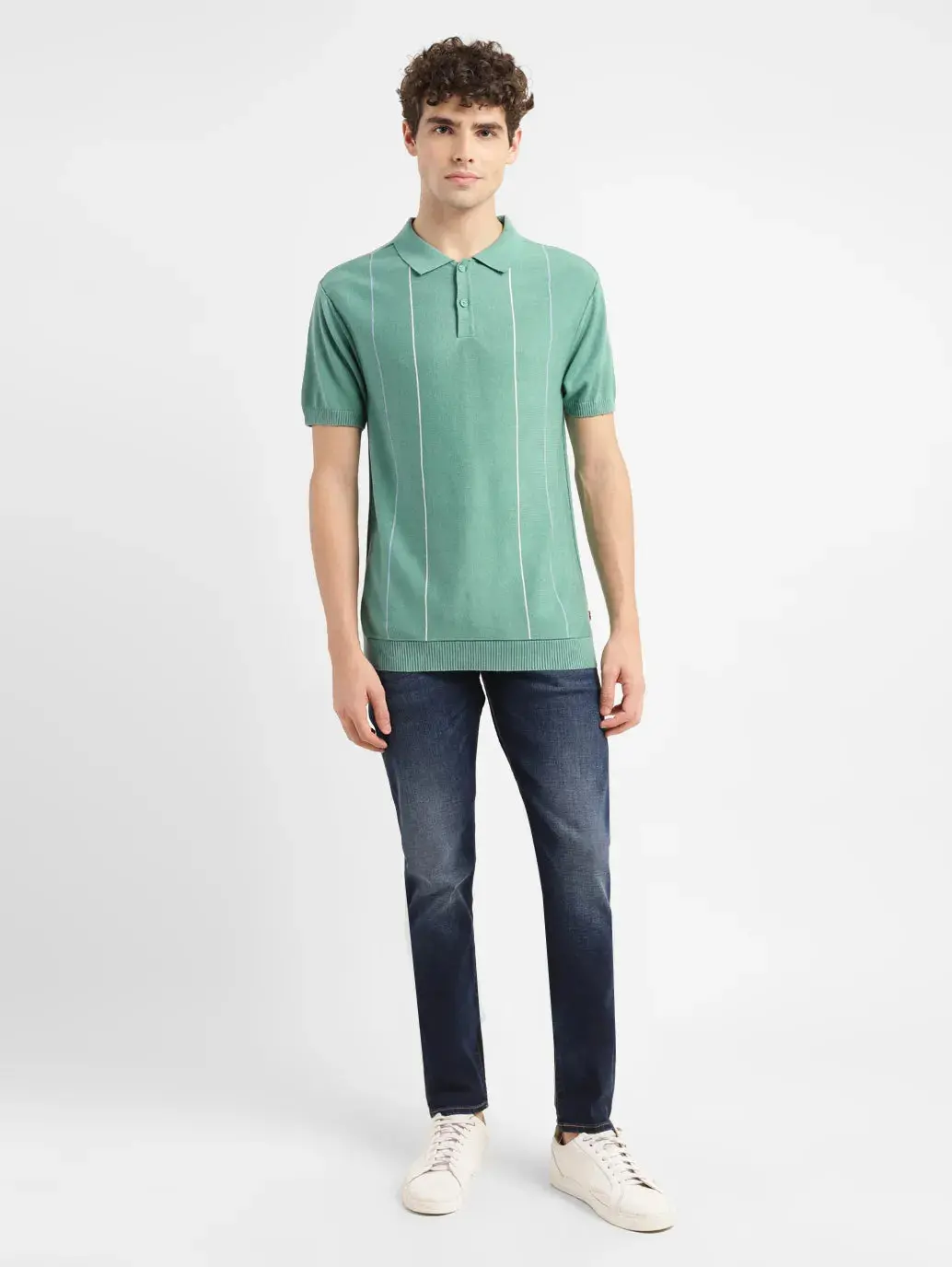 Men's Striped Green Polo Collar Sweater 1