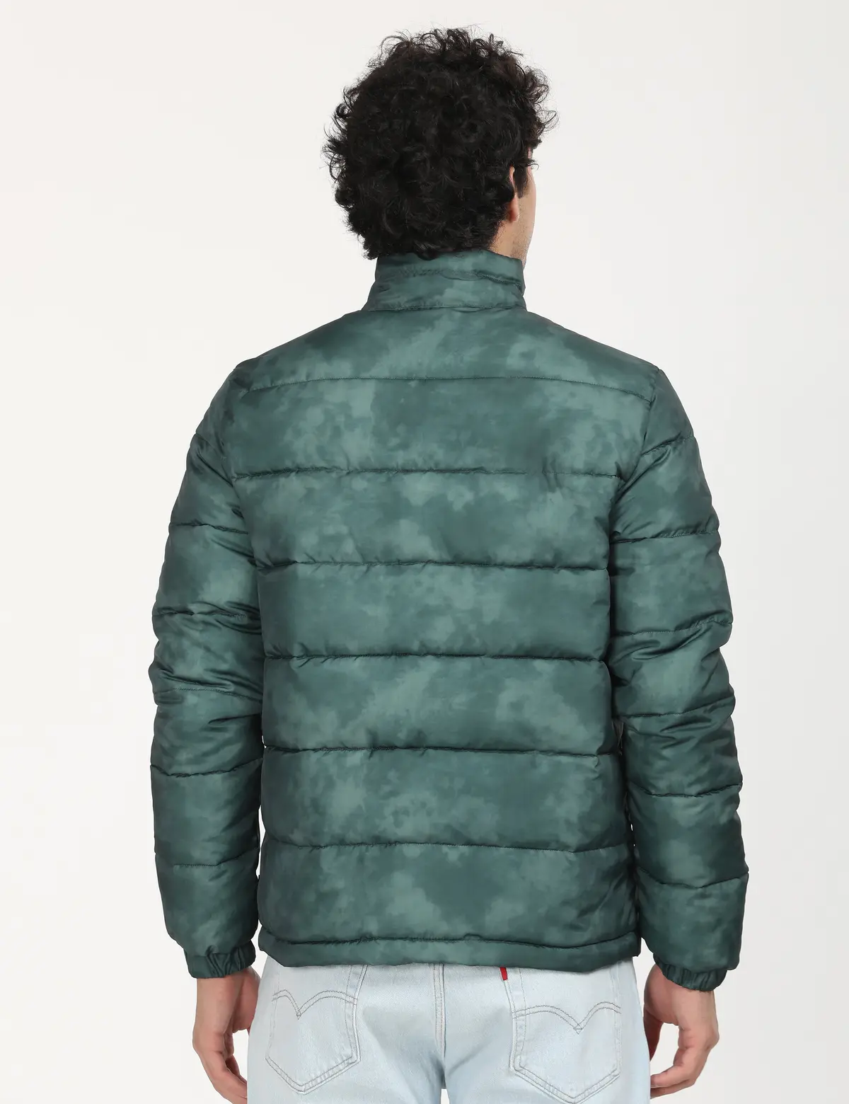 Men's Printed Teal High Neck Puffer Jacket 3