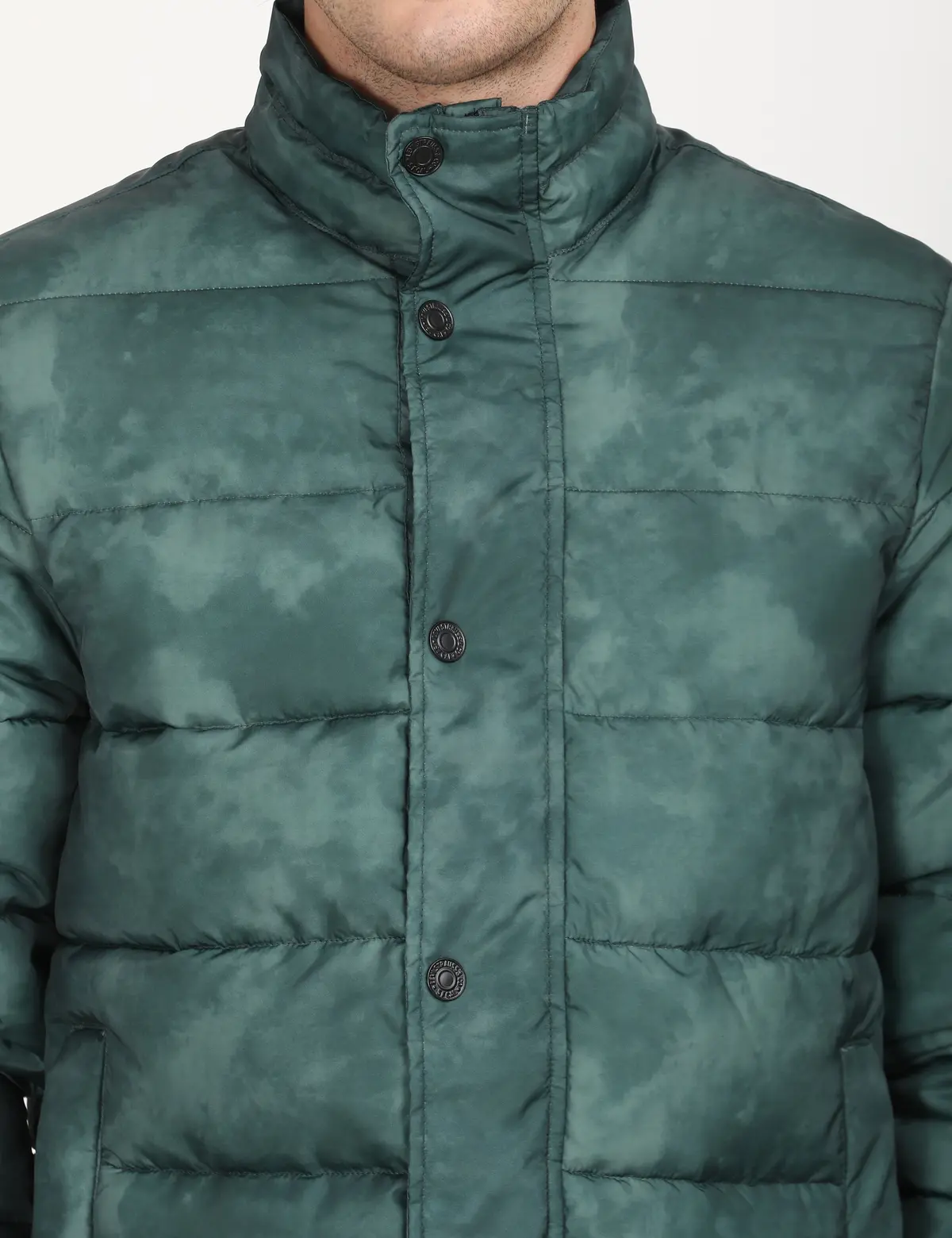 Men's Printed Teal High Neck Puffer Jacket 4
