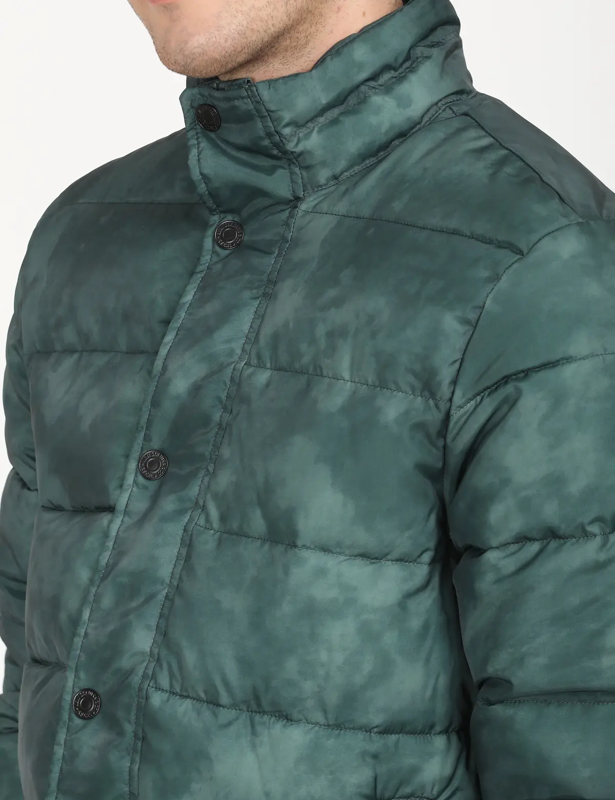 Men's Printed Teal High Neck Puffer Jacket 5