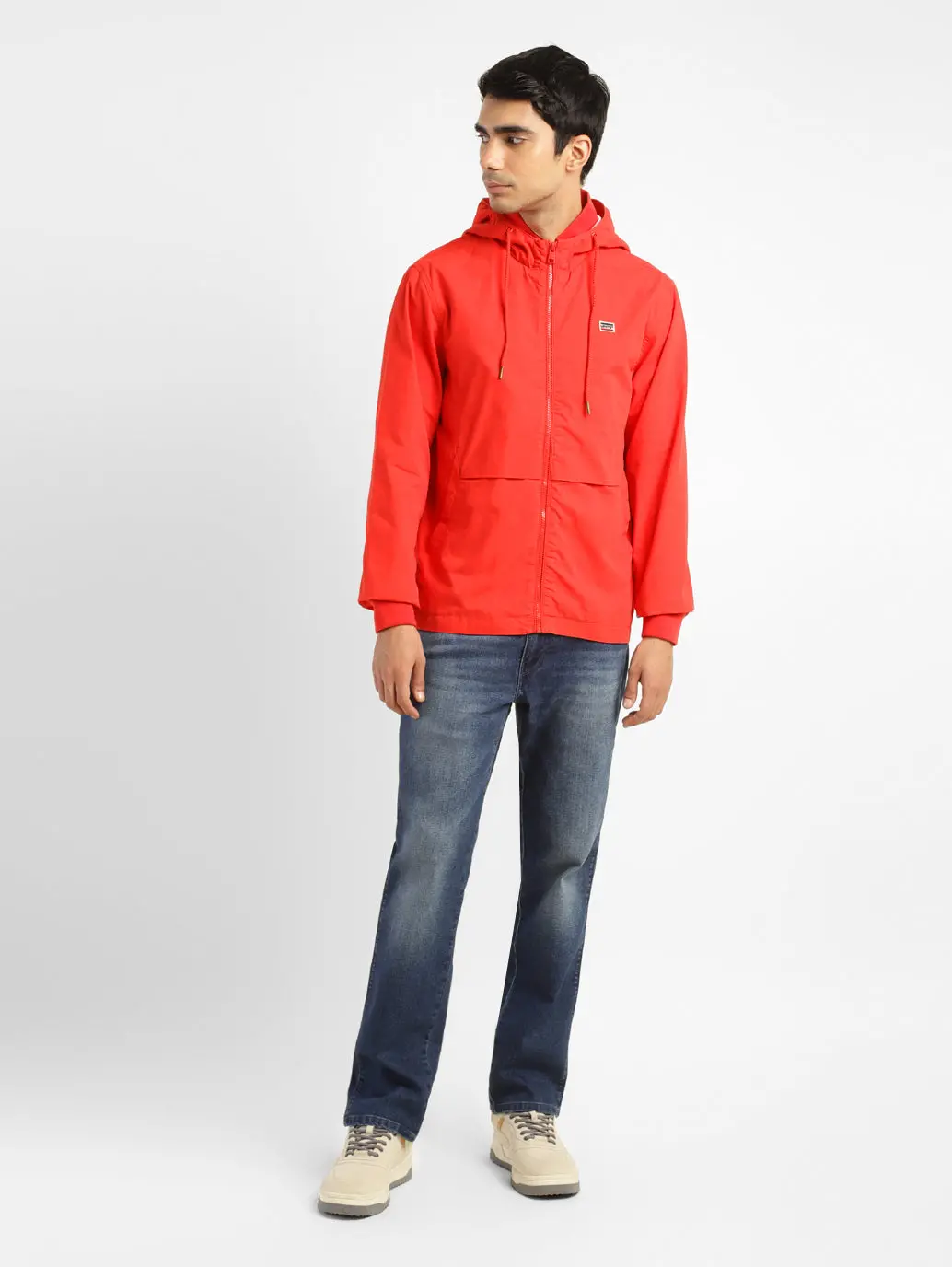 Men's Solid Red Hooded Tailored Jacket 1