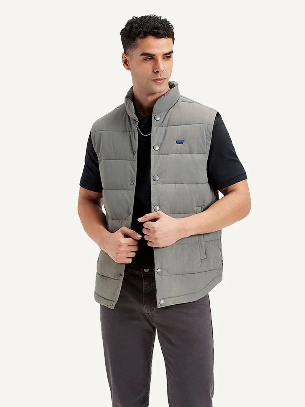 Men's Quilted Grey High Neck Puffer Jacket 1