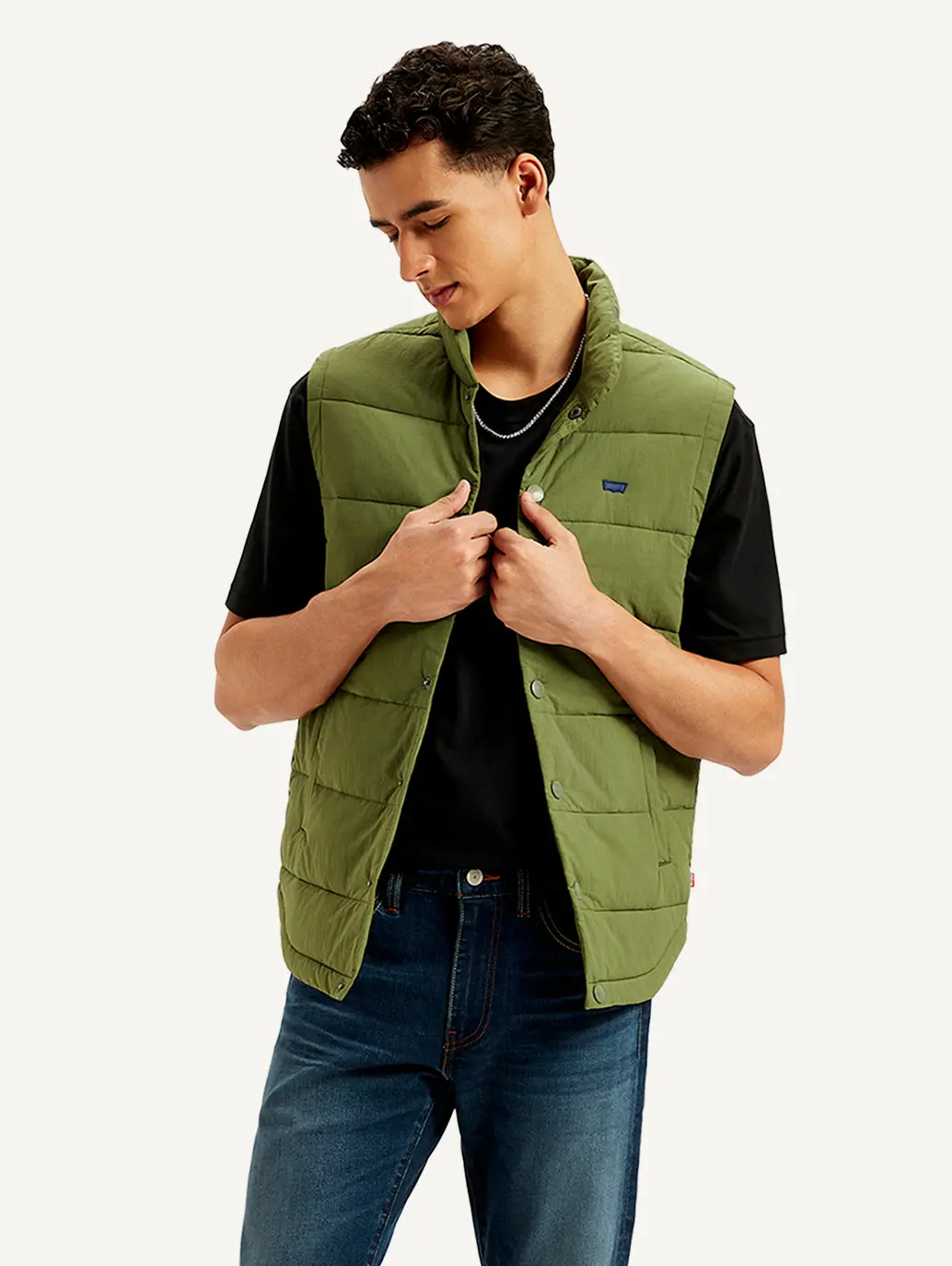 Men's Quilted Olive High Neck Puffer Jacket 1