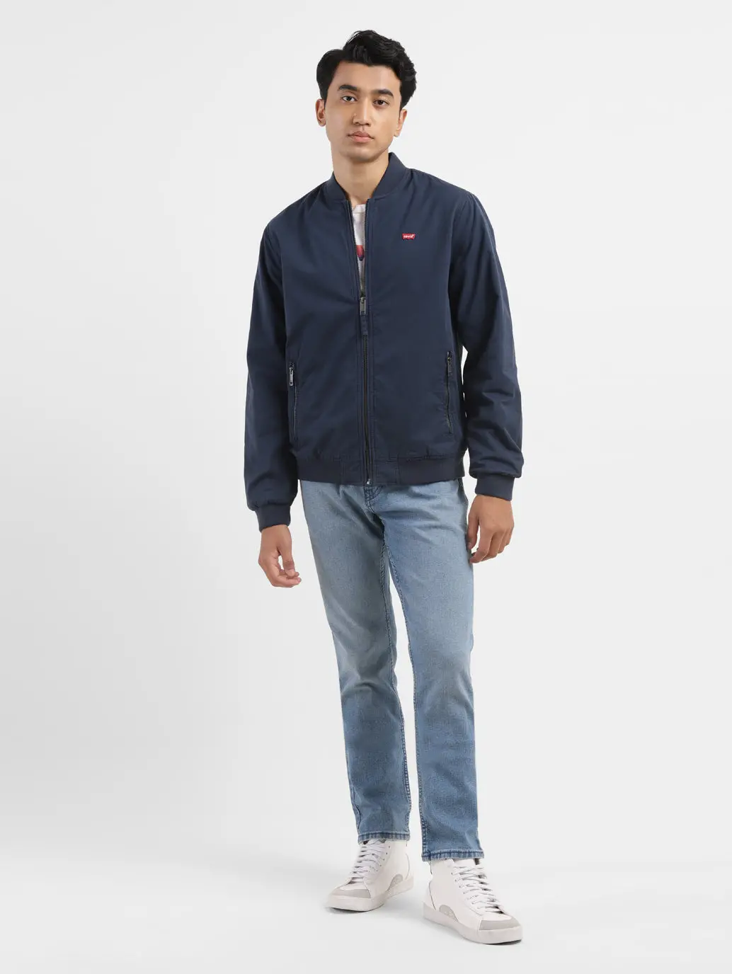 Men's Solid Navy Bomber Jacket 1