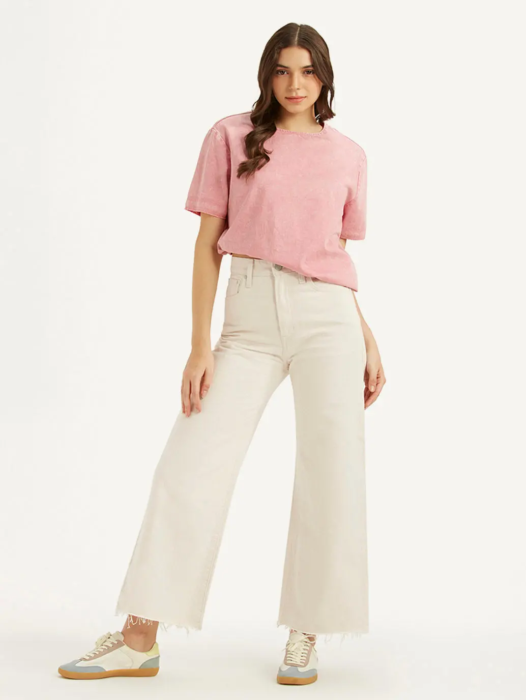 Women's Cream Ribcage Bell Bottom Wide Leg Fit High Rise Jeans 1