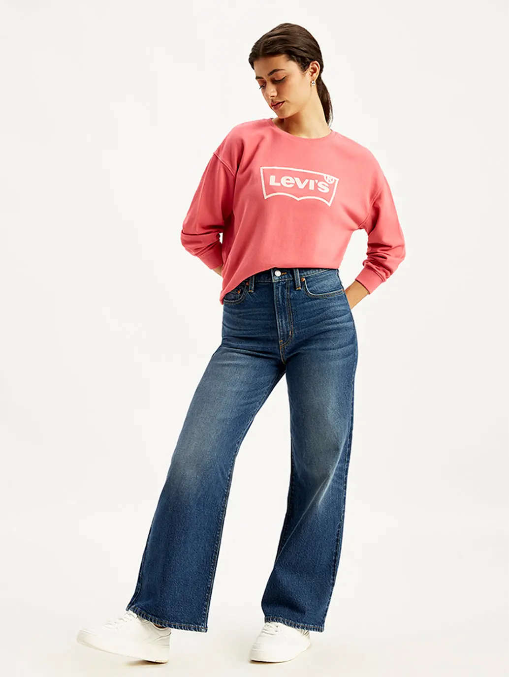 Women's Blue Ribcage Bell Bottom Wide Leg Fit High Rise Jeans 5