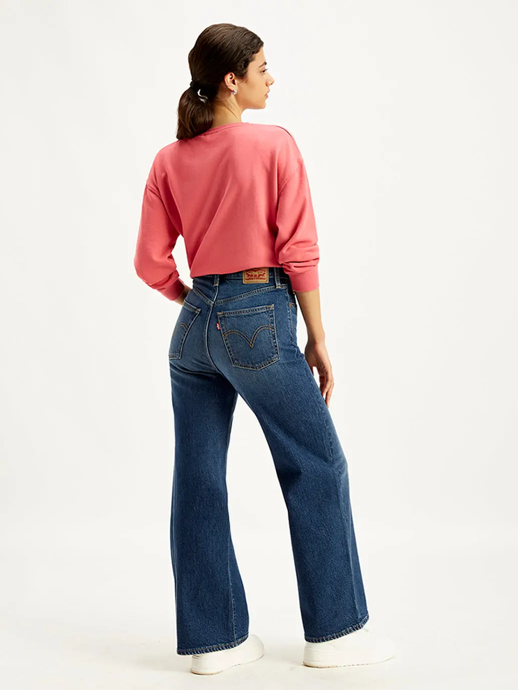 Women's Blue Ribcage Bell Bottom Wide Leg Fit High Rise Jeans 2
