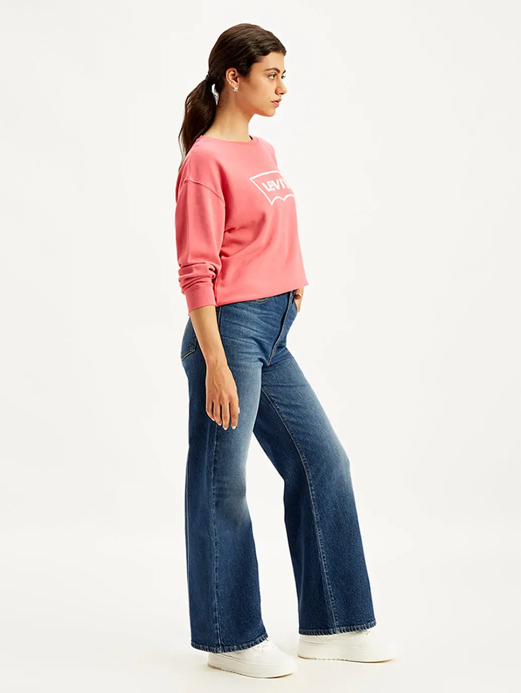 Women's Blue Ribcage Bell Bottom Wide Leg Fit High Rise Jeans 3