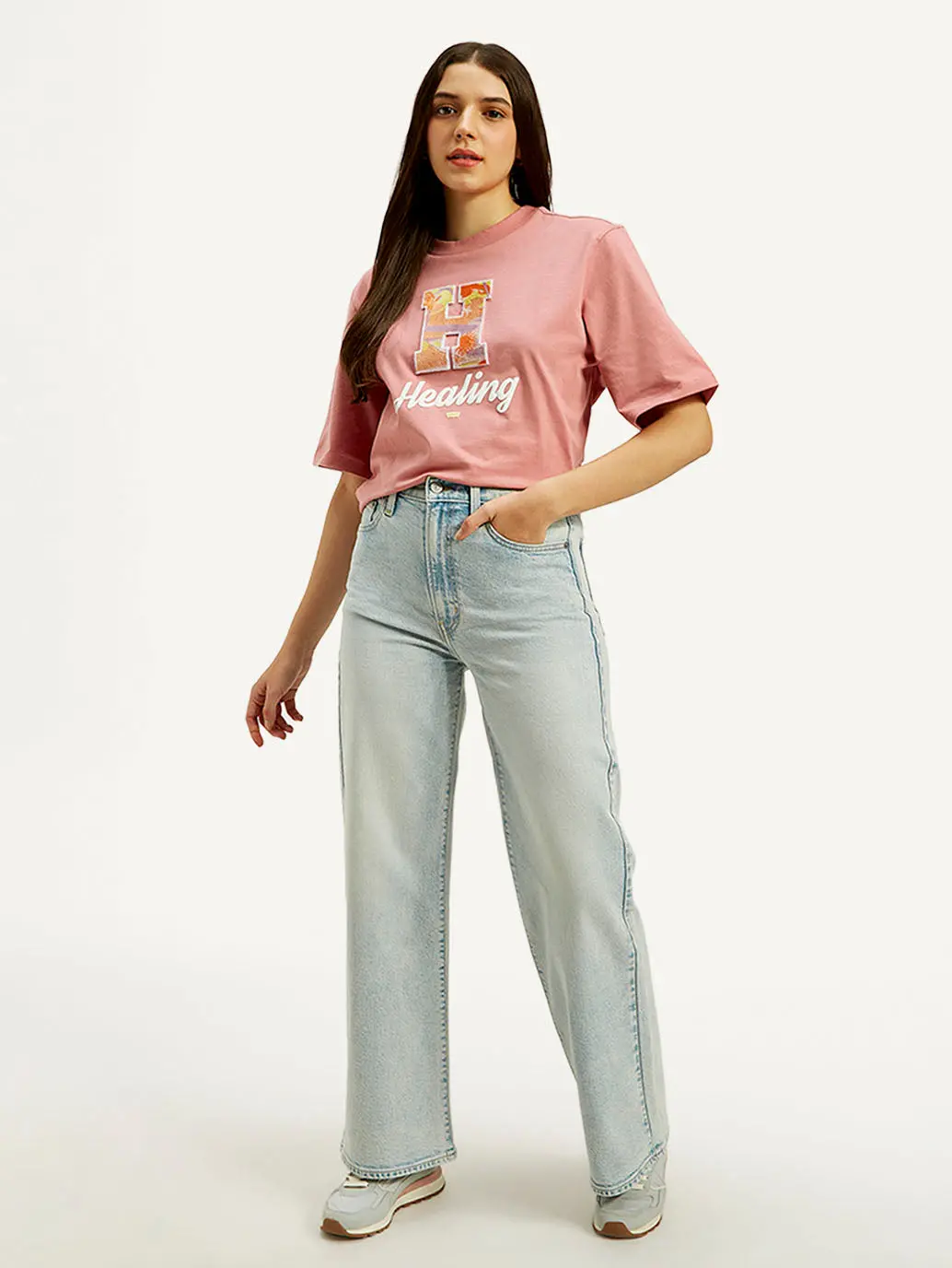 Women's Light Blue Ribcage Bell Bottom Wide Leg Fit High Rise Jeans 2