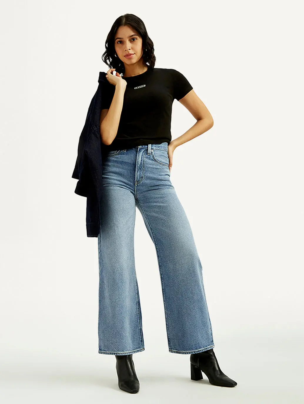 Women's Light Indigo Ribcage Wide Leg Fit High Rise Jeans 1