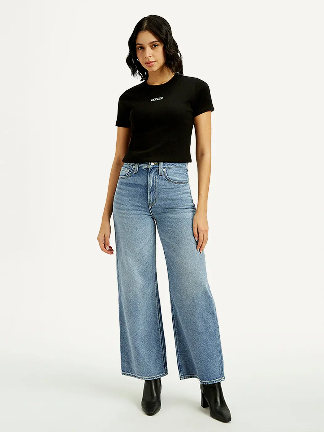 Women's Light Indigo Ribcage Wide Leg Fit High Rise Jeans 5