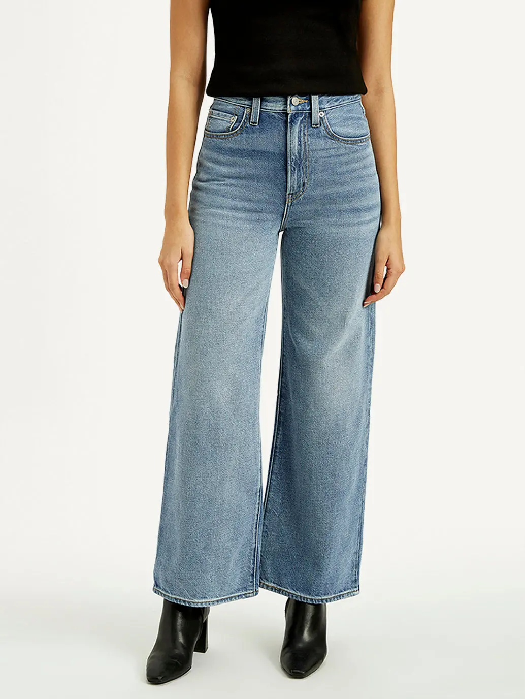 Women's Light Indigo Ribcage Wide Leg Fit High Rise Jeans 2