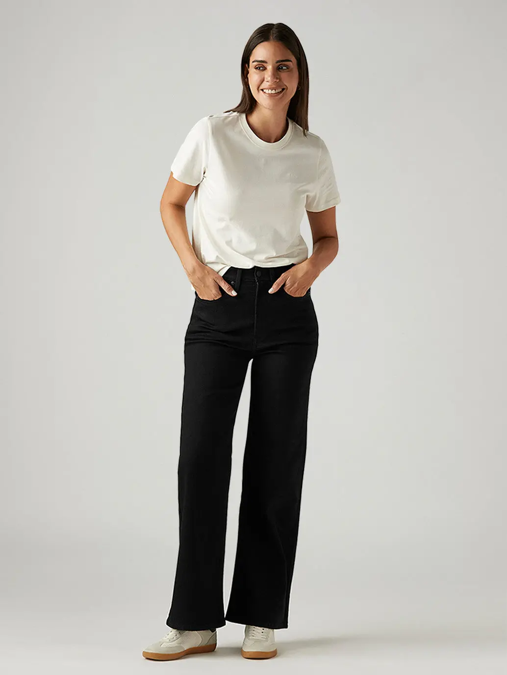 Women's Black Ribcage Wide Leg Fit High Rise Jeans 1
