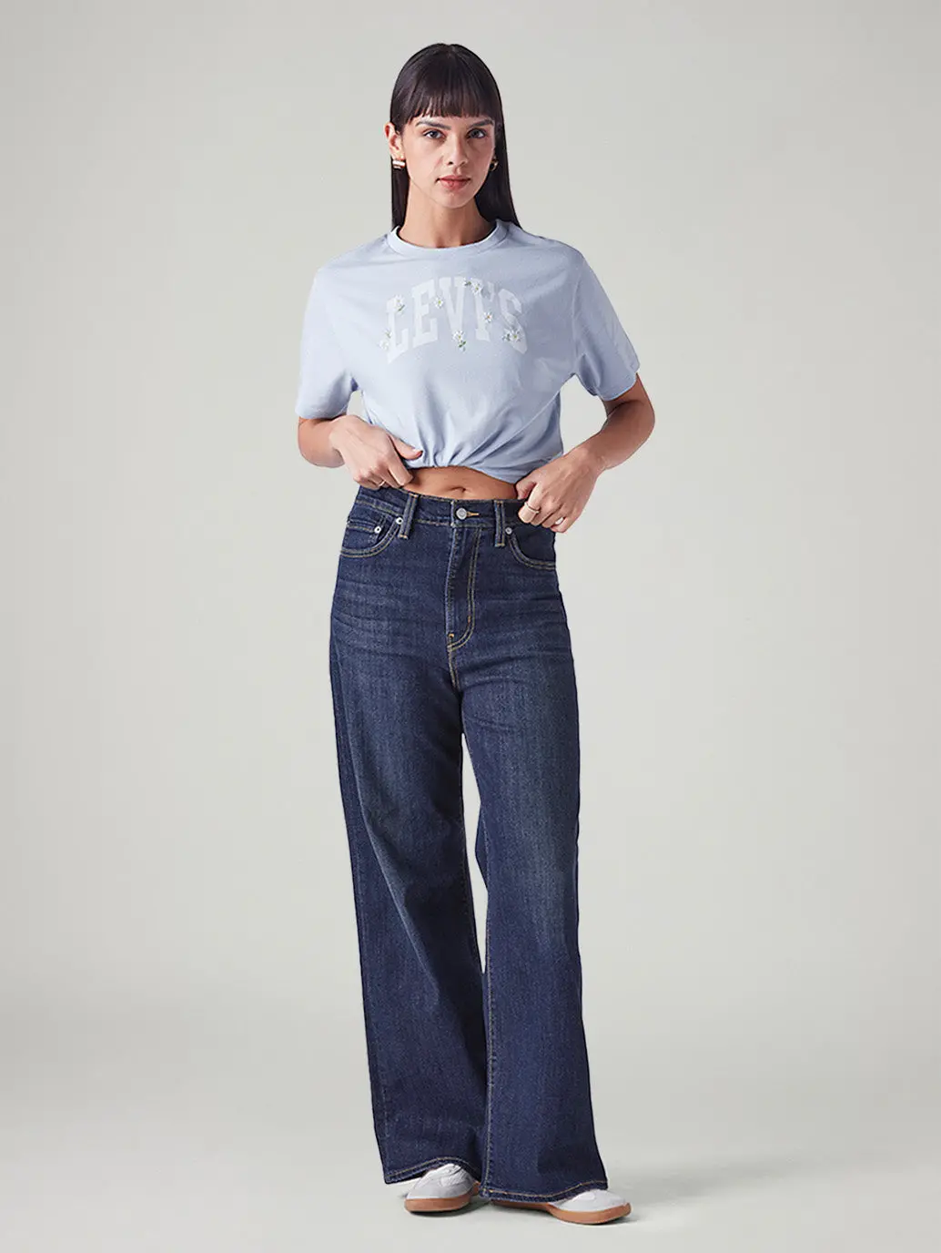 Women's Dark Blue Ribcage Wide Leg Fit High Rise Jeans 1