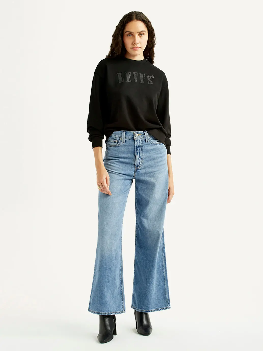 Women's Light Blue Ribcage Wide Leg Fit High Rise Jeans 1