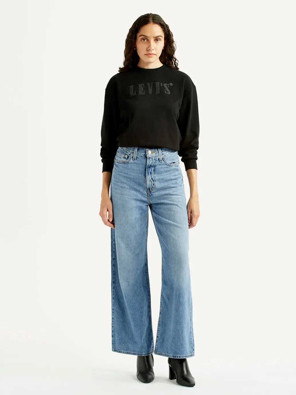 Women's Light Blue Ribcage Wide Leg Fit High Rise Jeans 7