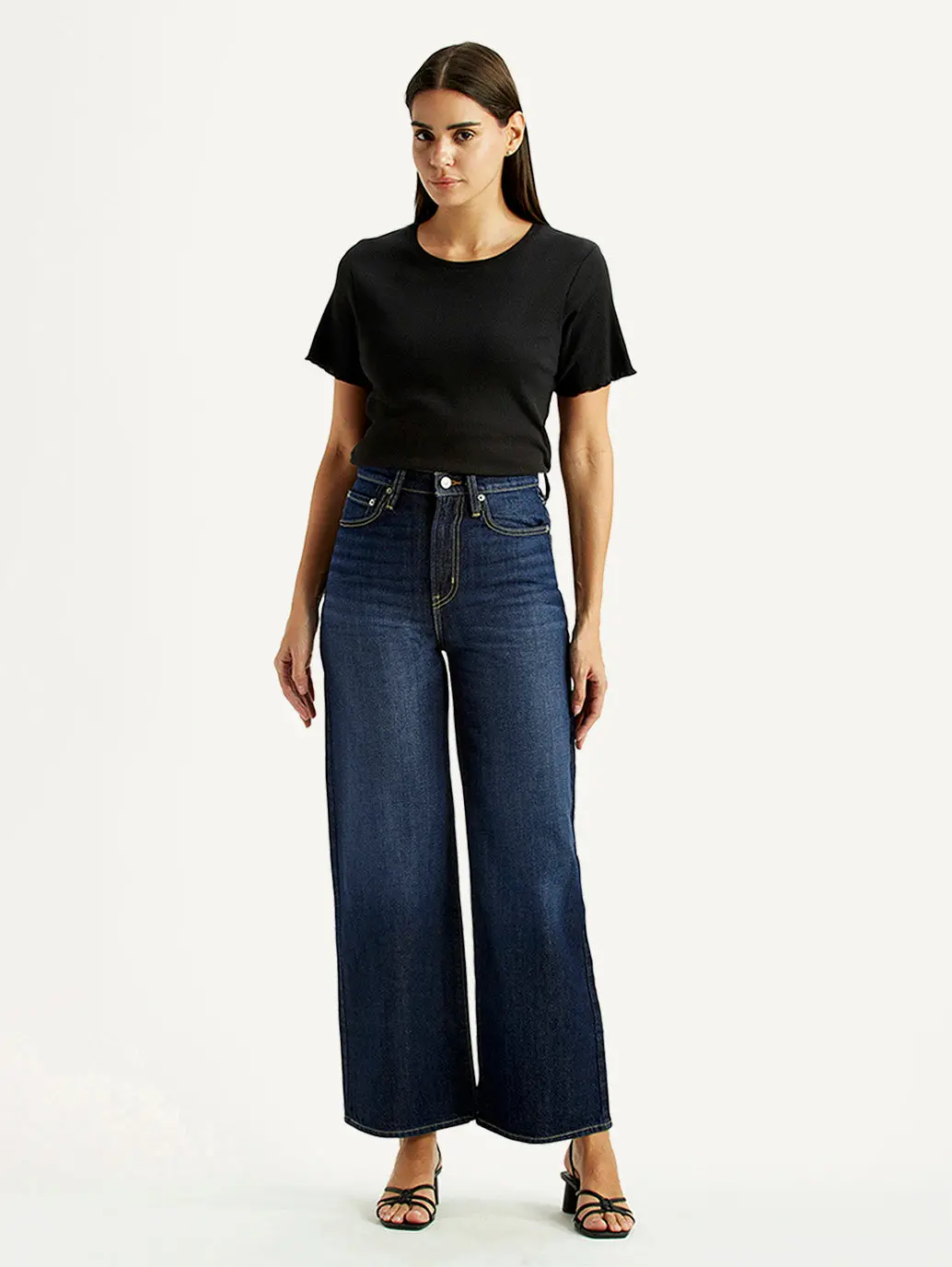 Women's Tinted Dark Indigo Ribcage Wide Leg Fit High Rise Jeans 1