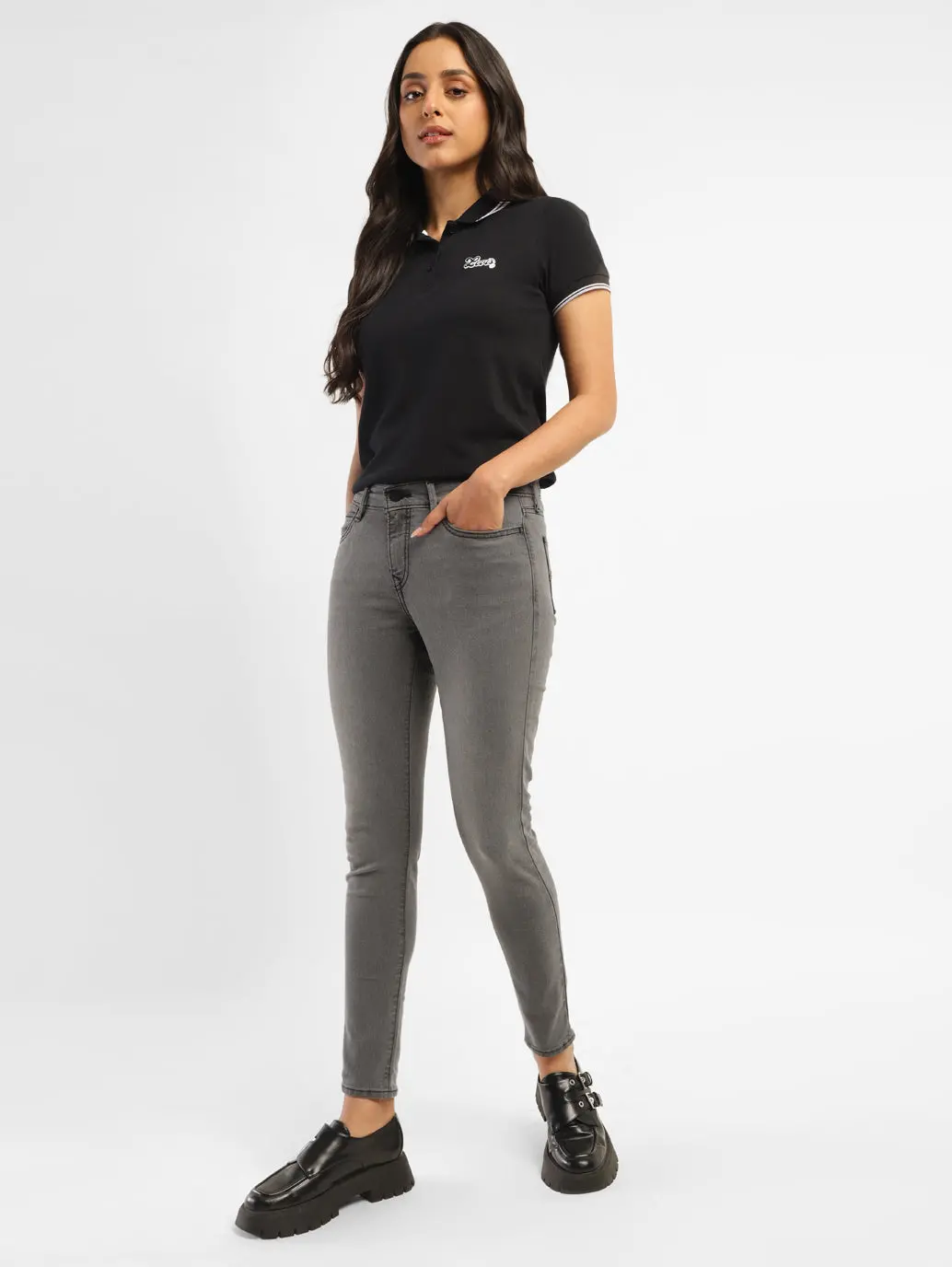 Women's 710 Dark Grey Skinny Fit Mid Rise Jeans 1