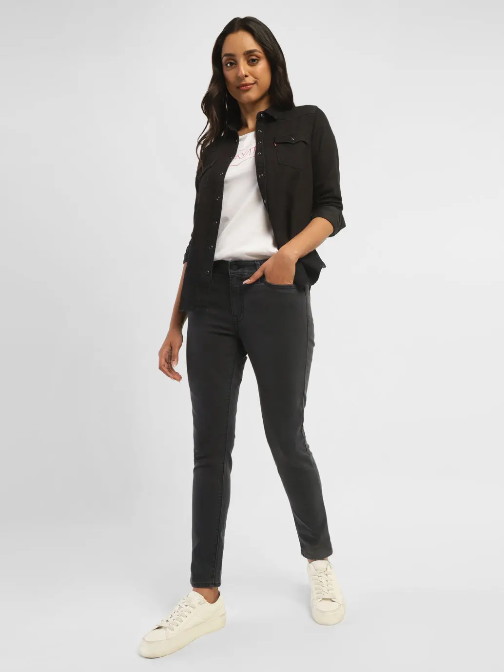 Women's 711 Black Skinny Fit Mid Rise Jeans 1