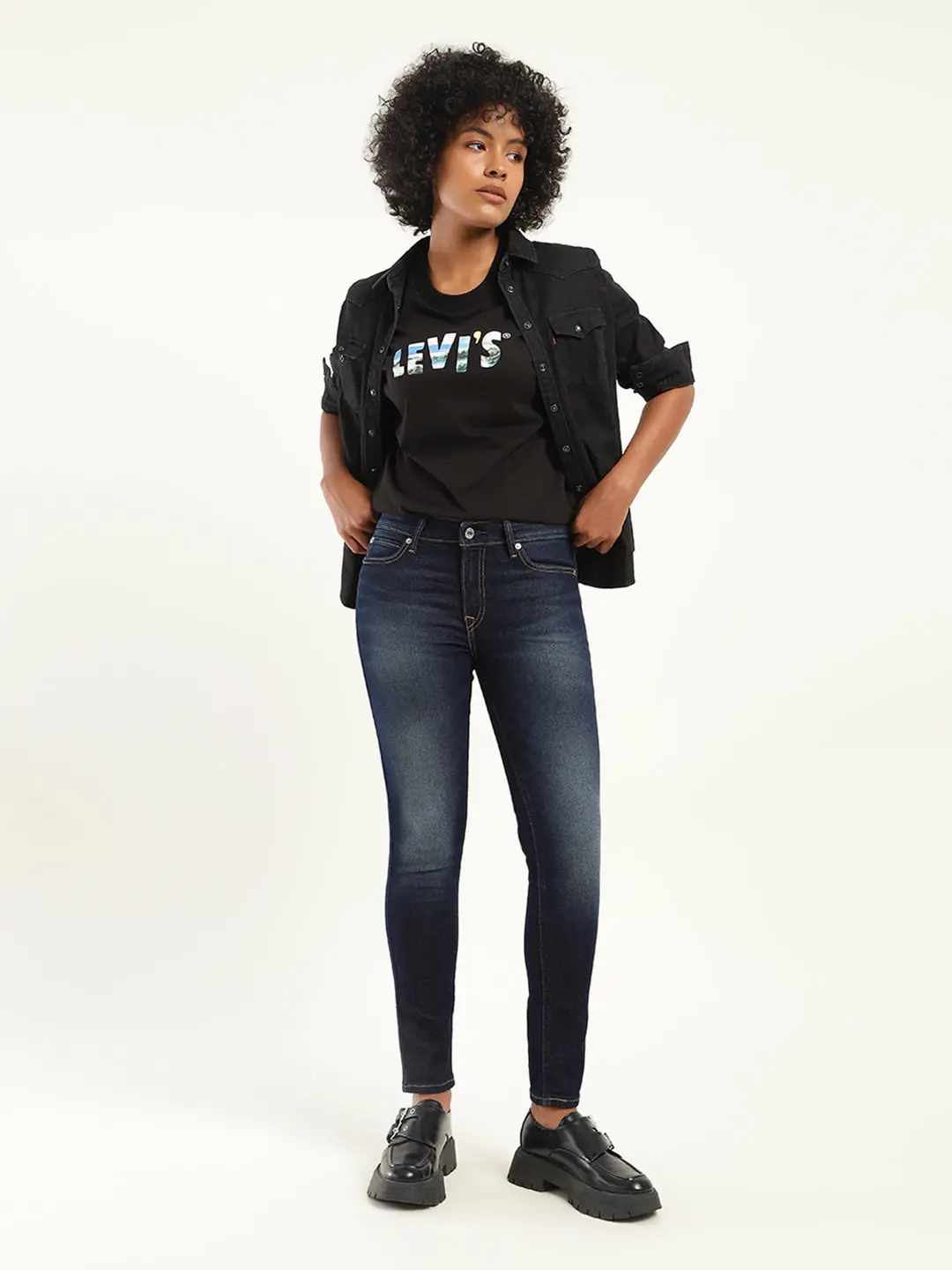 Women's 711 Blue Skinny Fit Mid Rise Jeans 1