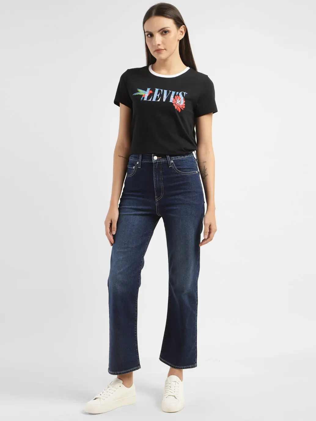 Women's Blue Ribcage Straight Fit Mid Rise Jeans 1