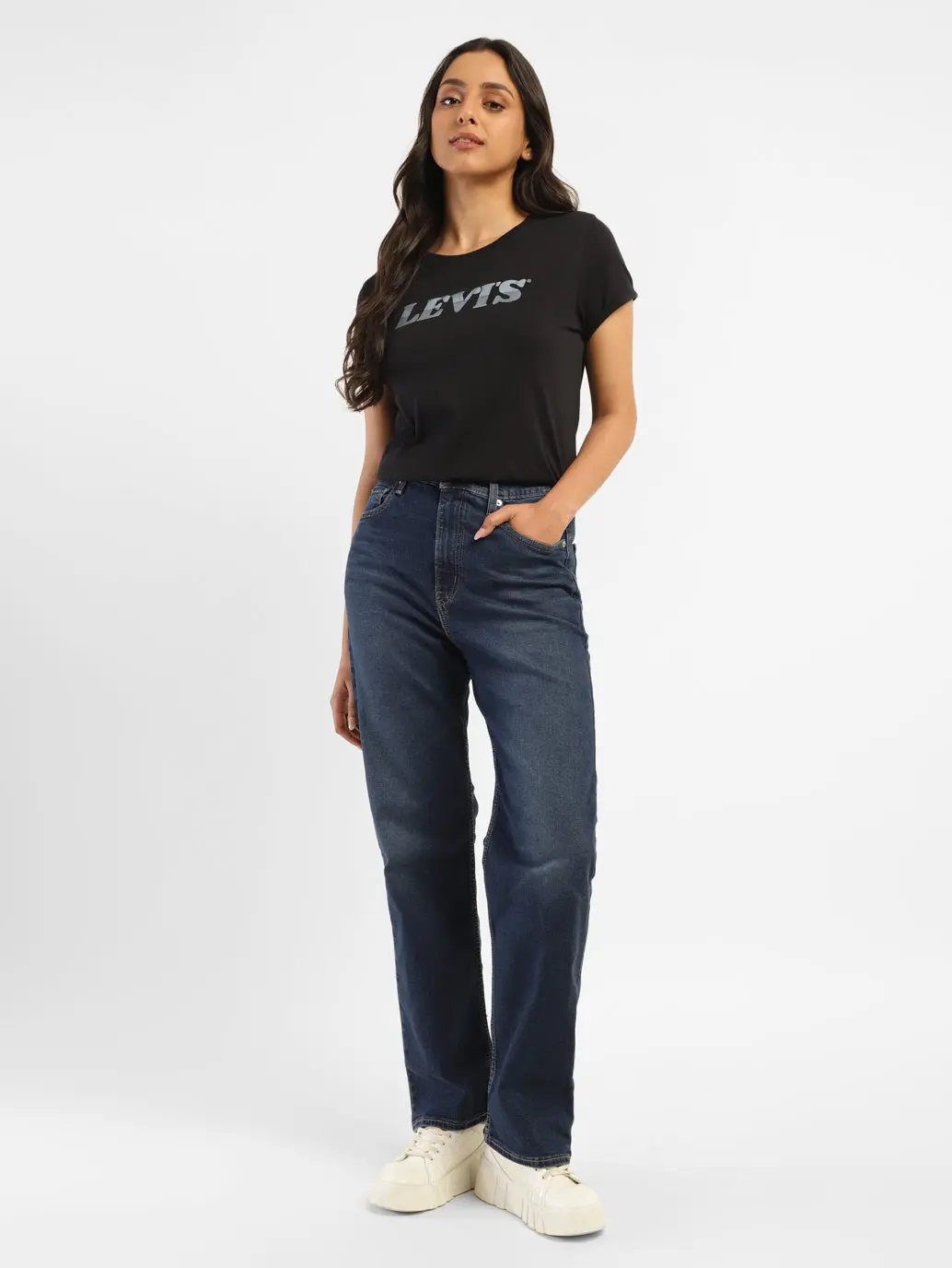 Women's Navy Blue Ribcage Straight Fit High Rise Jeans 1