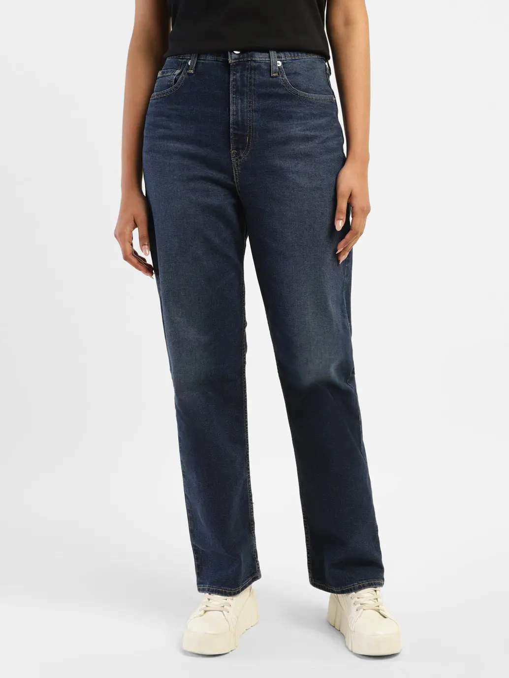 Women's Navy Blue Ribcage Straight Fit High Rise Jeans 2