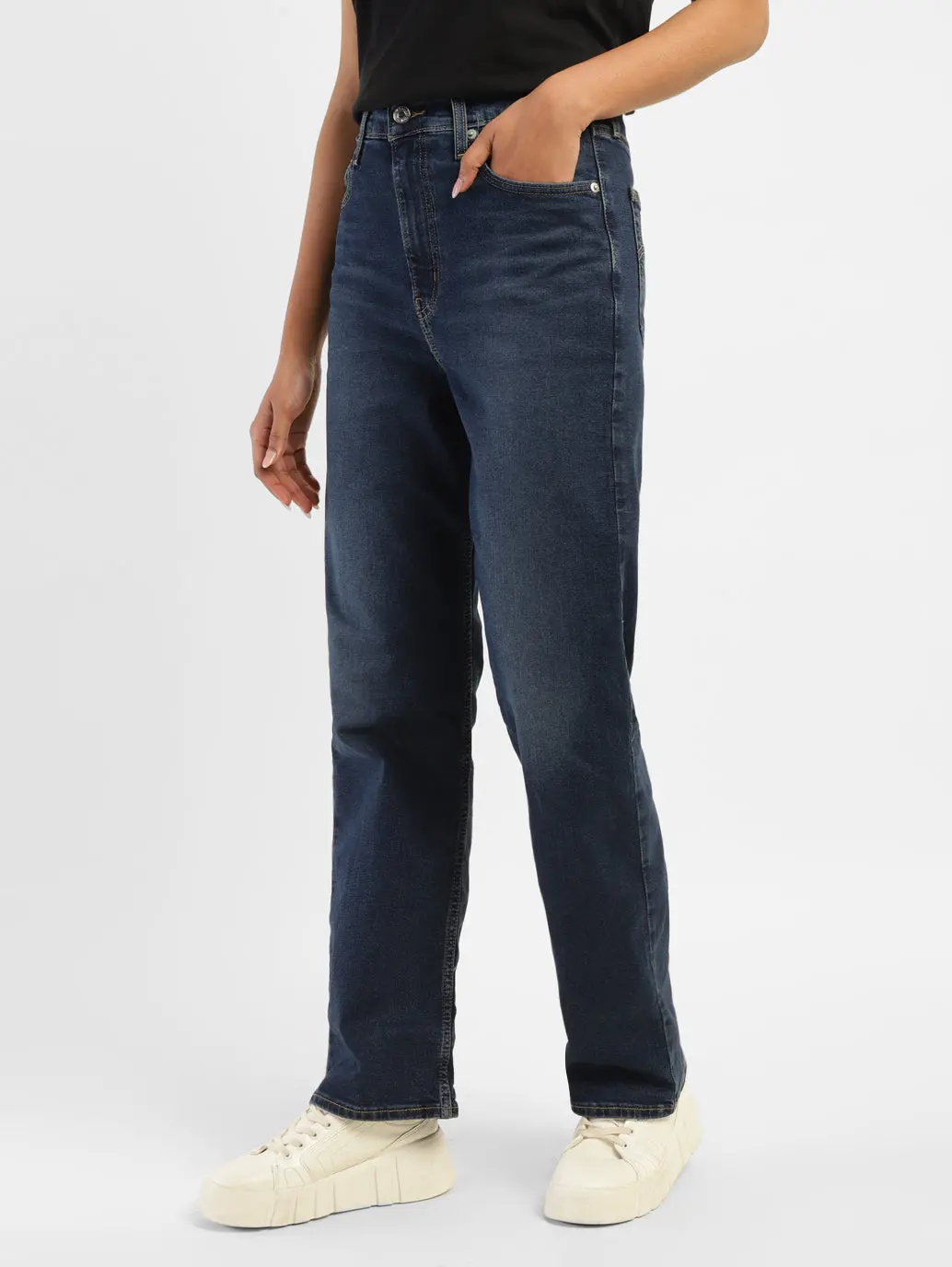 Women's Navy Blue Ribcage Straight Fit High Rise Jeans 4