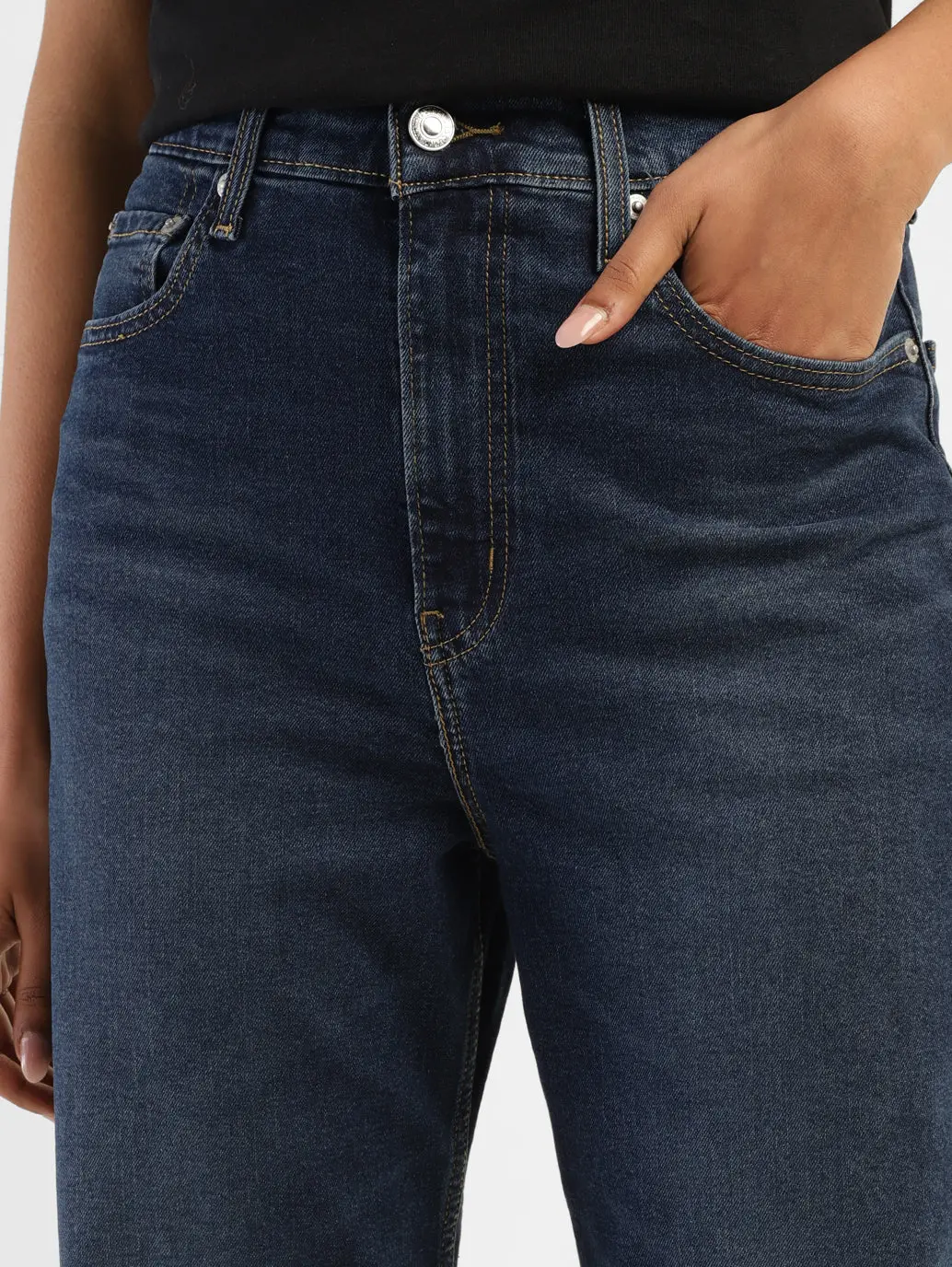 Women's Navy Blue Ribcage Straight Fit High Rise Jeans 5