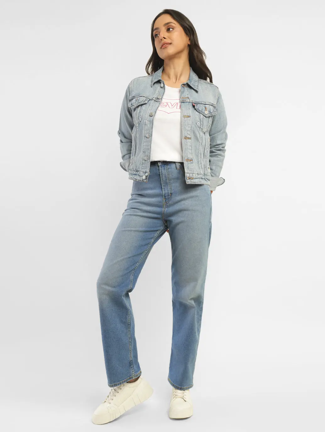 Women's Blue Ribcage Straight Fit High Rise Jeans 1