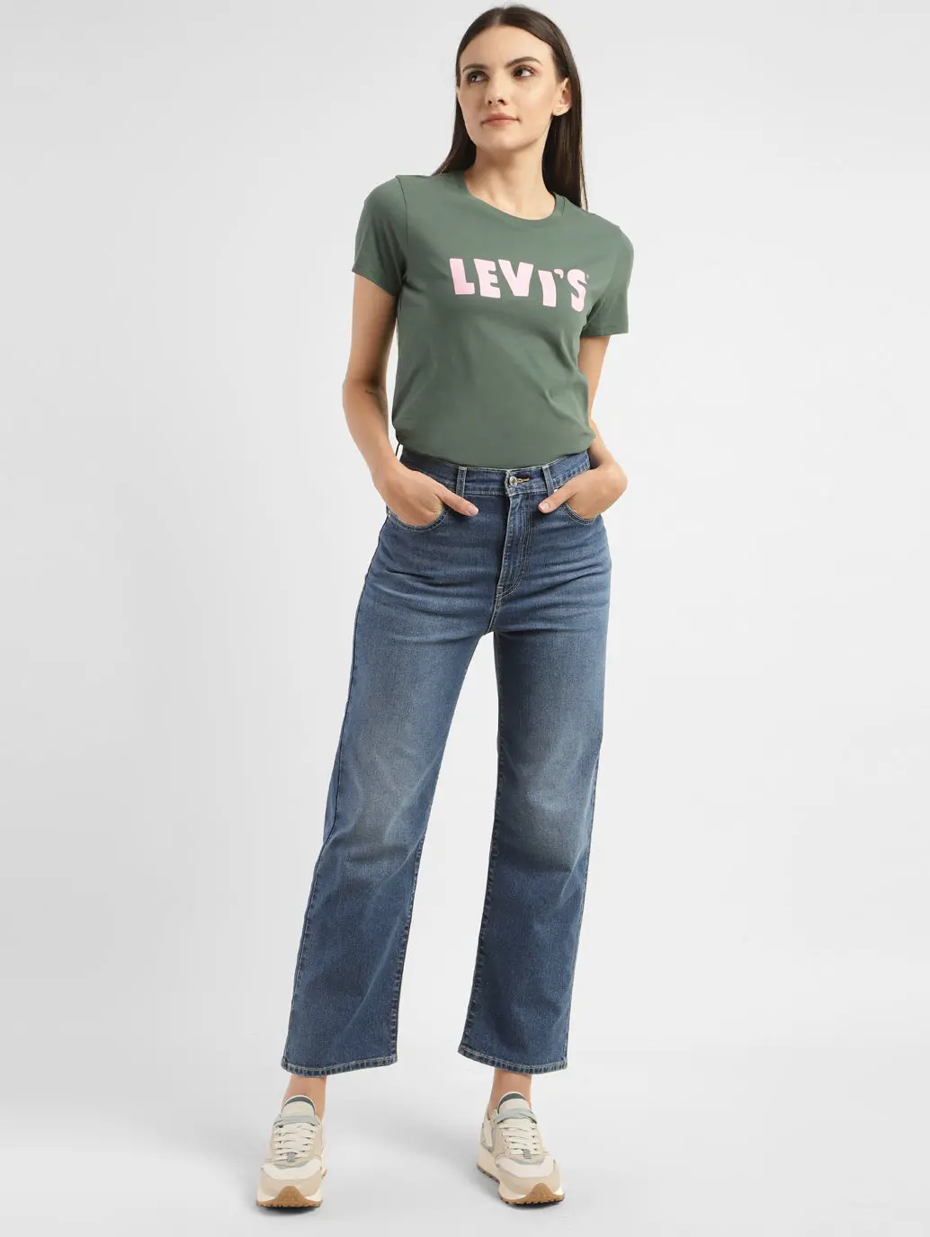Women's Blue Ribcage Straight Fit High Rise Jeans 1
