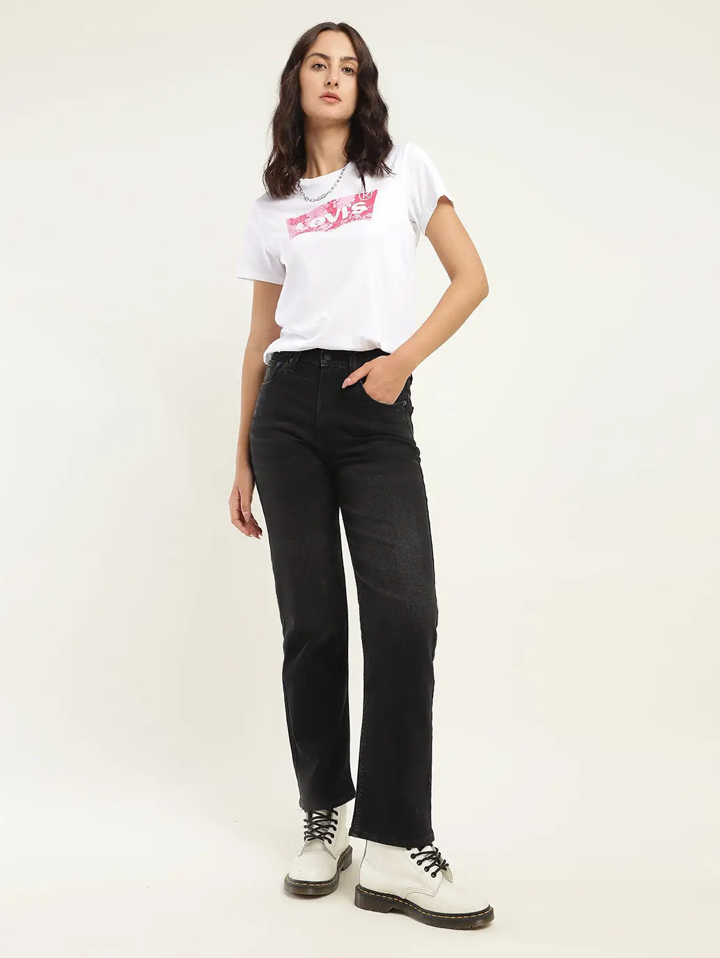 Women's Black Ribcage Straight Fit High Rise Jeans 1