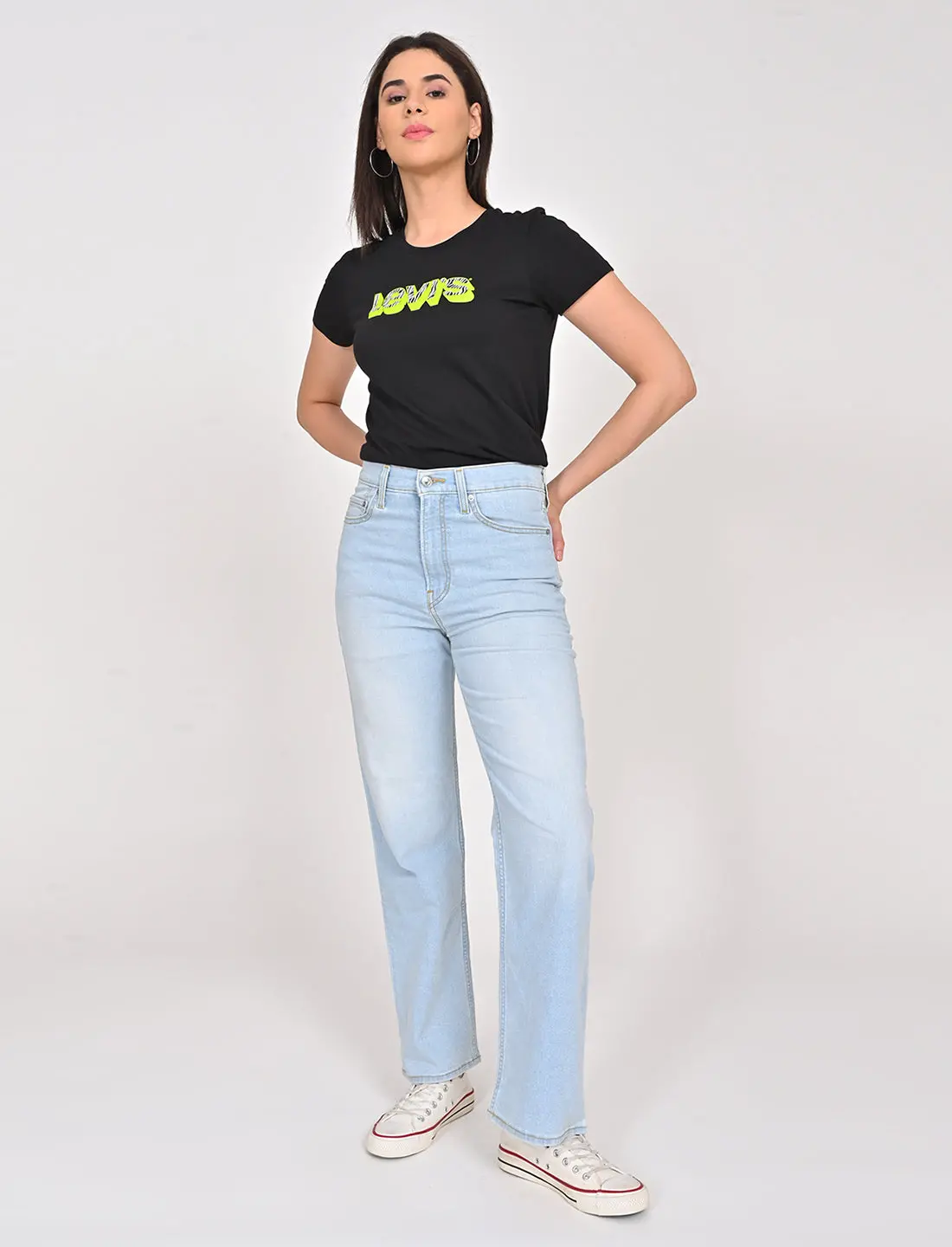Women's Blue Ribcage Straight Fit High Rise Jeans 1