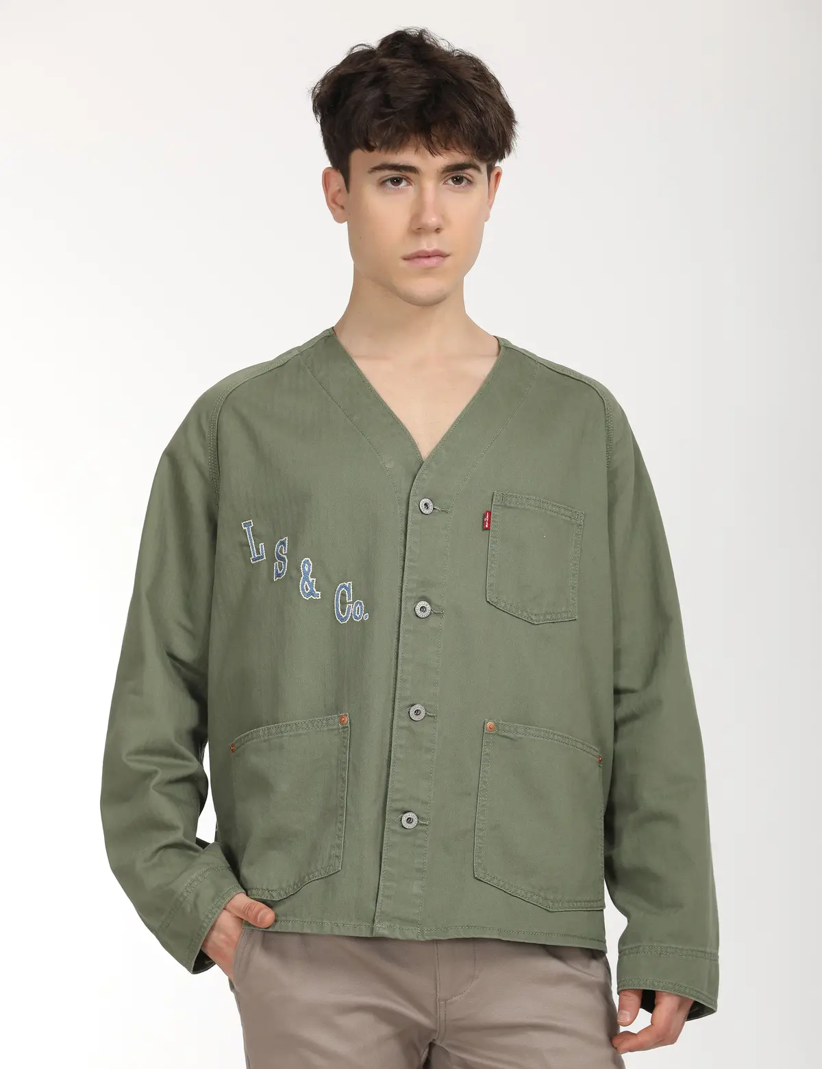 Men's Typographic Print Olive Jacket 1