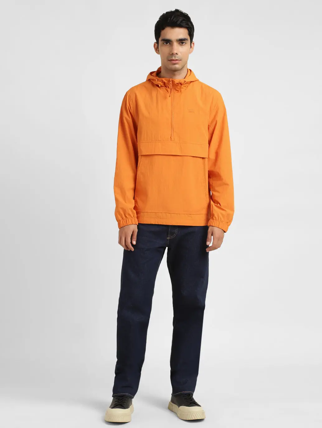 Men's Solid Orange Hooded Tailored Jacket 1