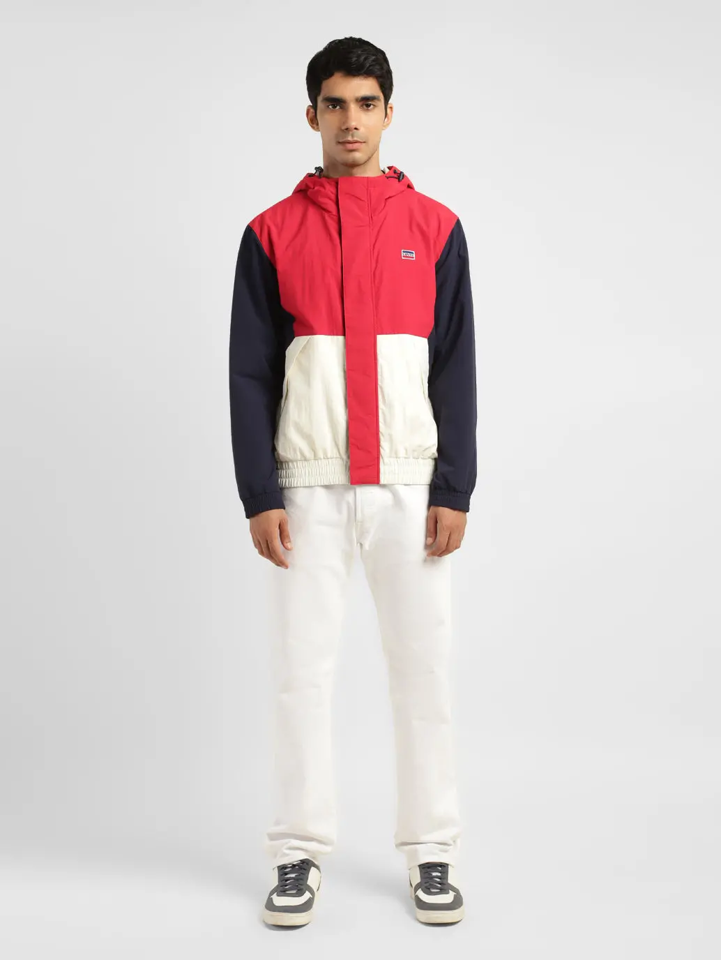 Men's Colorblock Red Hooded Tailored Jacket 1
