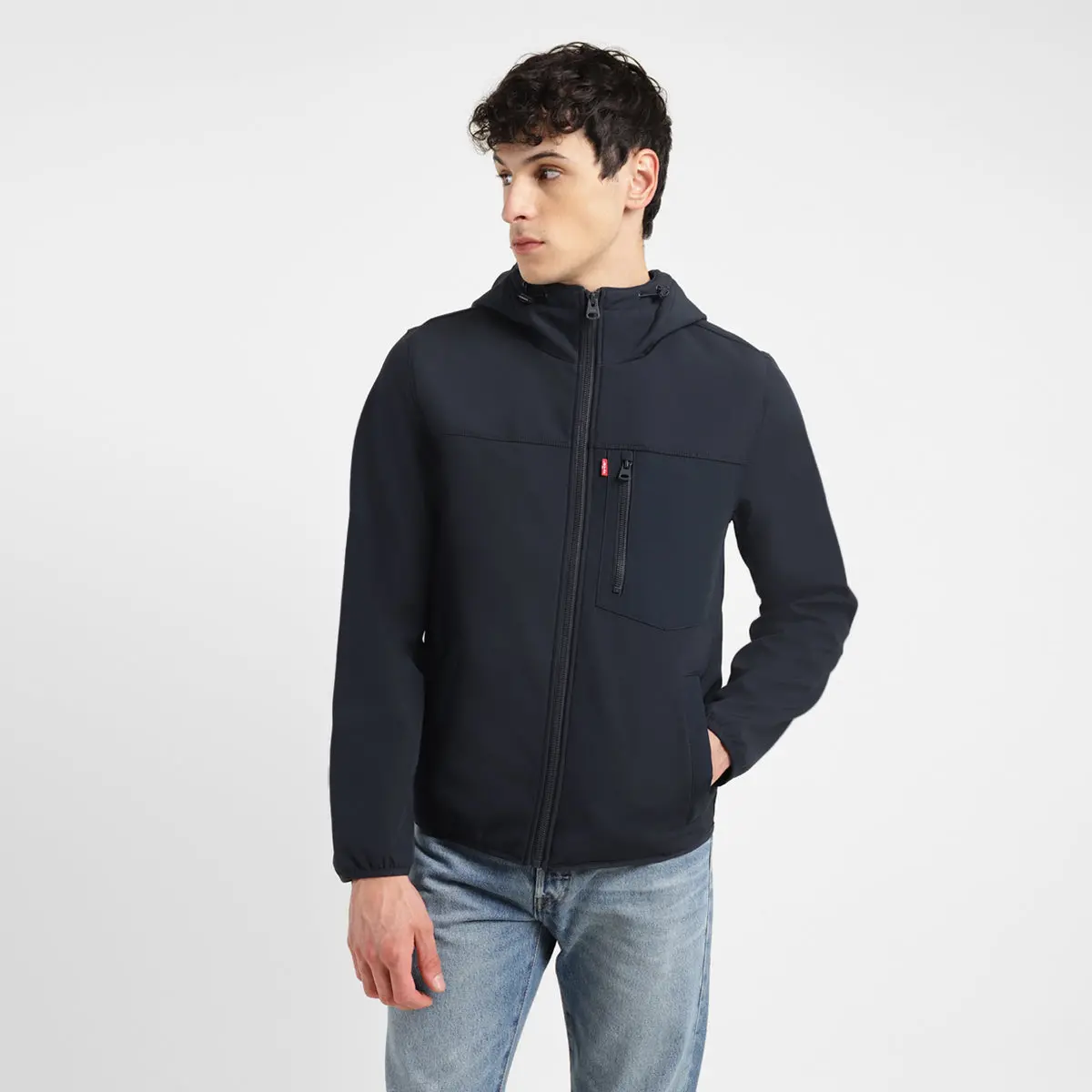 Men's Solid Navy Hooded Tailored Jacket 2