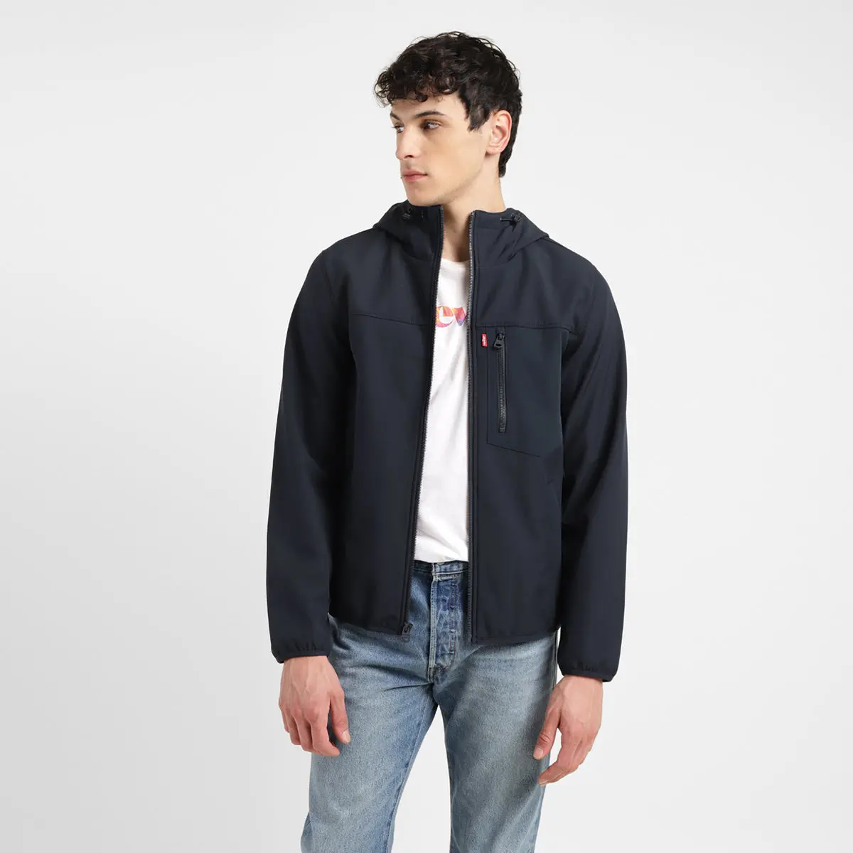 Men's Solid Navy Hooded Tailored Jacket 1