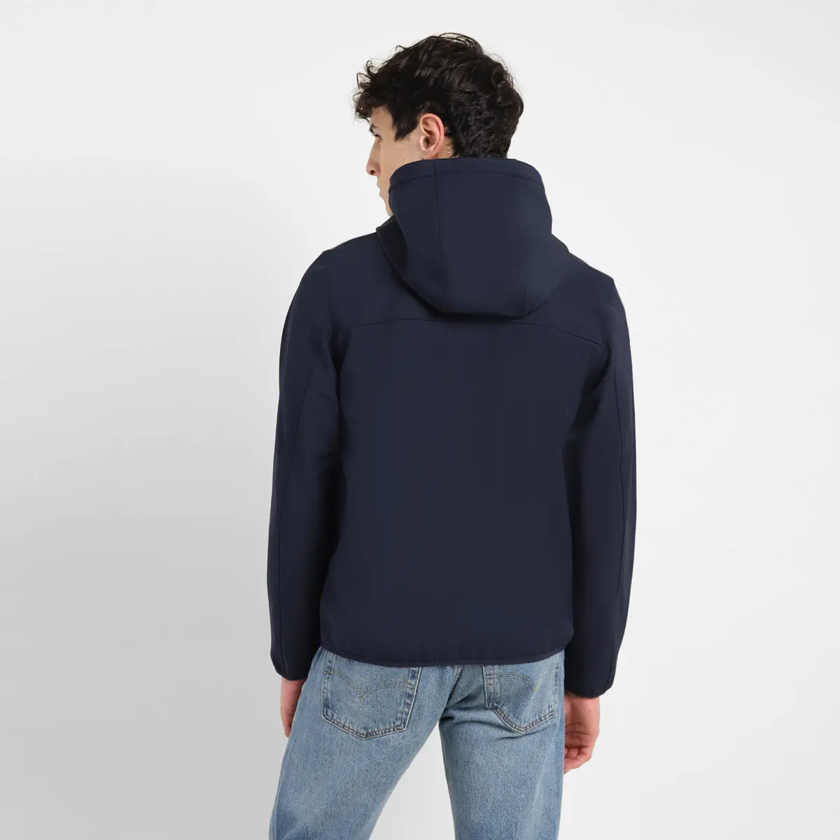 Men's Solid Navy Hooded Tailored Jacket 4
