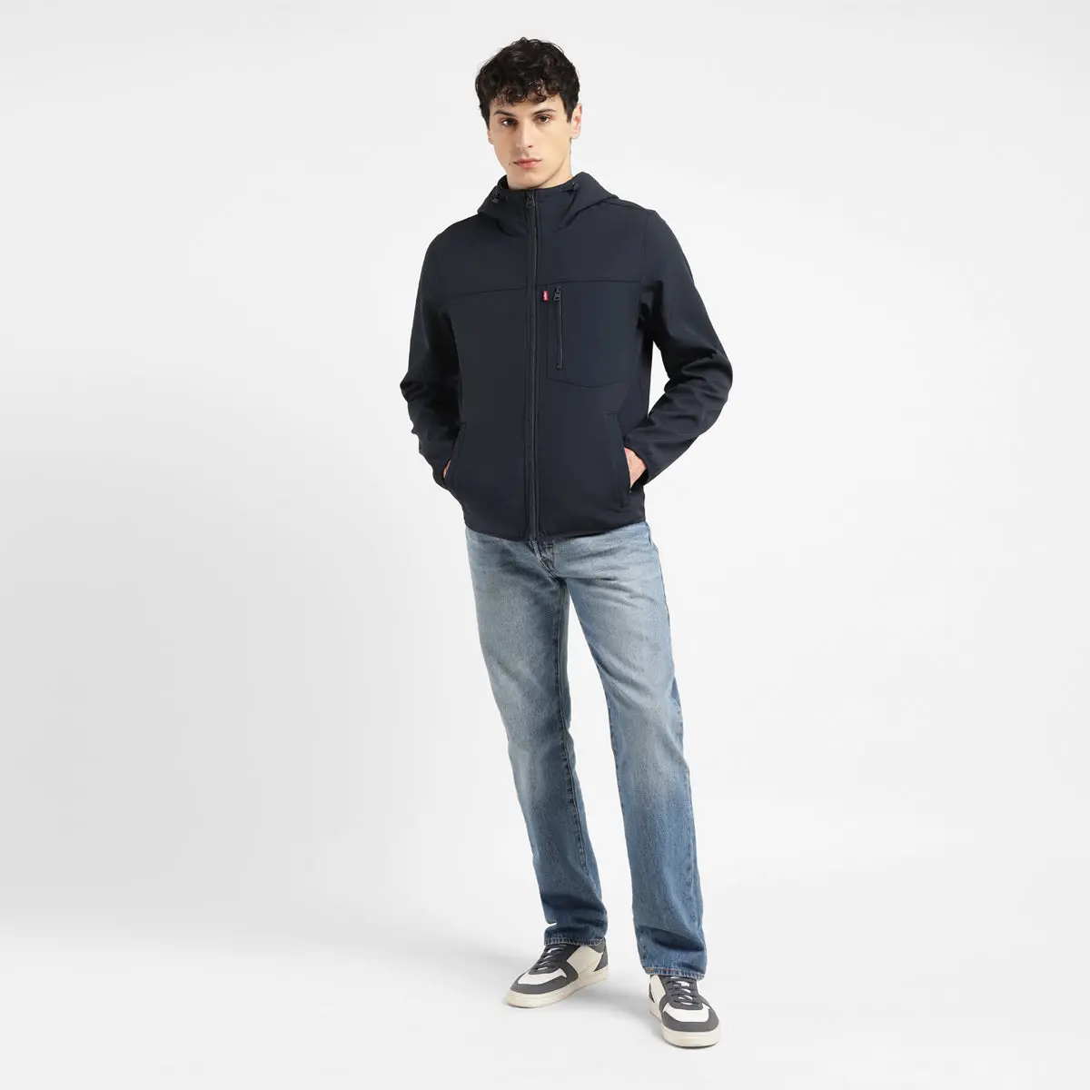 Men's Solid Navy Hooded Tailored Jacket 3