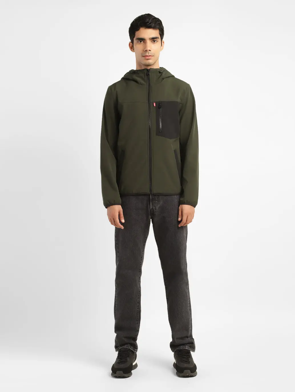 Men's Solid Olive Hooded Tailored Jacket 1