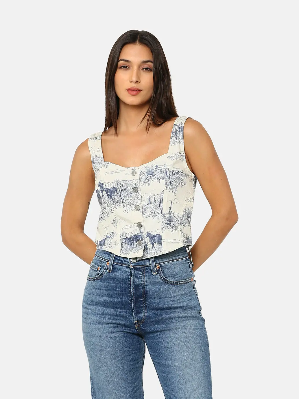 Women's Graphic Print White Sweet Heart Neck Top 1
